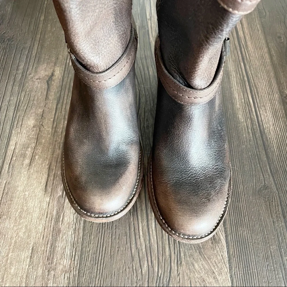 Frye Brown Leather Mid-Calf Buckle Boots - Picture 3 of 10